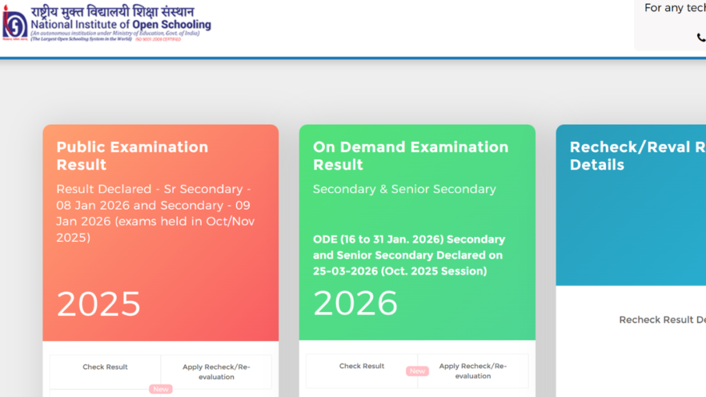 NIOS ODE Result 2026 Declared: Check Class 10th & 12th On-Demand Results – Direct Link & Step-by-Step Guide image