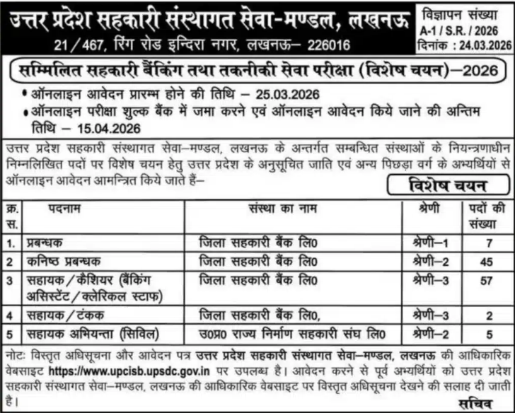 UP Co-operative Bank Recruitment 2026: Apply Online for 48 Officer Posts – Assistant Manager, Manager & Specialist – Salary Level 10 image